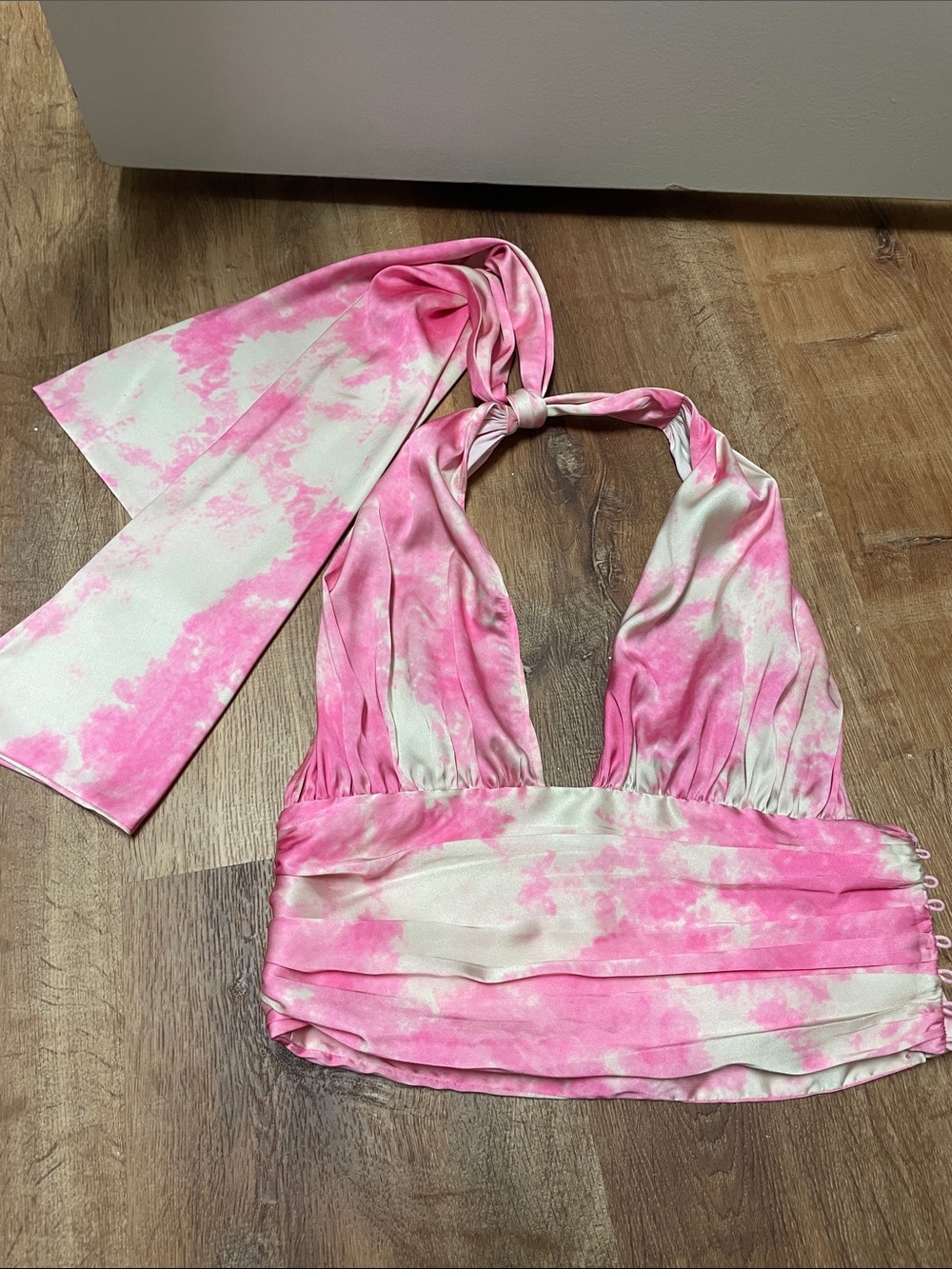 Lovers + Friends Pink and White Tie-Dye Halter Top